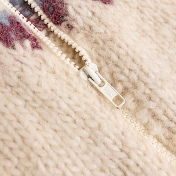 Vintage Fair Isle Sweater Wool Handknitted Nordic Full Zip Cream Blue Purple - Picture 10 of 13